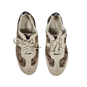 Coach Signature Logo BAYLEE Sneakers Size 9.5 Suede Leather Canvas Shoes Tennis